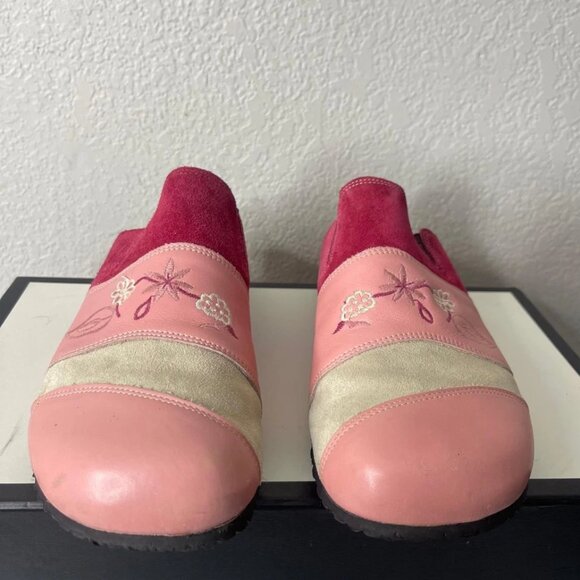 Haflinger Clog Pink White Suede Leather Slip On Mule Women's Size 41 EU/10 US - Picture 1 of 11